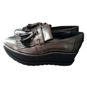 Stuart Weitzman Platform Shoes Preppy Chunky Metallic Gold Loafer Size 9.5M
